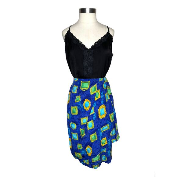 Vintage Jacqueline Ferrar Cheetah Print & Picture Frame Silk Faux Wrap Skirt 12 - Picture 8 of 13